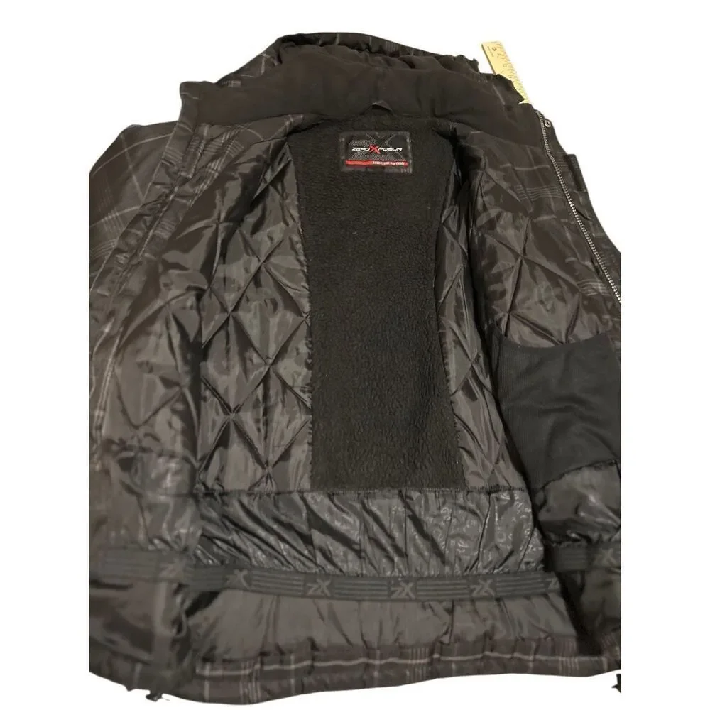 ZeroXposur Men's Size L Black/Gray Plaid Print Full Zip Winter Jacket Coat & Hoo